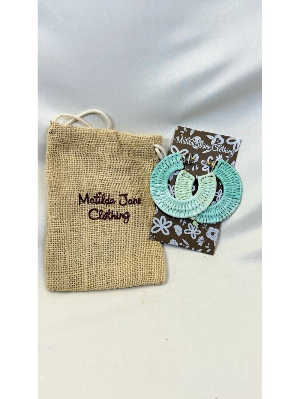 Matilda Jane Women Earrings Ombre Blue Tones Wicker New In Bag Hoops